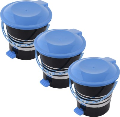 KUBER INDUSTRIES Plastic Pedal Dustbin For Kitchen with Blue Lid 5 Liter Dustbin|Pack of 3|Black Plastic Dustbin(Black, Pack of 3)