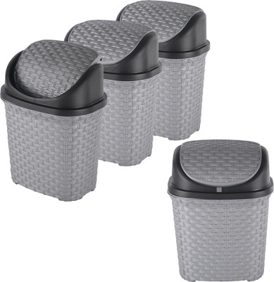 Heart Home Pack of 4 Plastic Pedal Swing Lid Dustbin | 7 Ltr | Check Dhakkan- Grey Plastic Dustbin(Grey, Pack of 4)