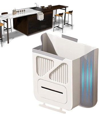 Clefairy Hanging Trash Can for Kitchen Cabinet Door, 2.1 Gallon Kitchen Trash Can Plastic Dustbin(Beige)