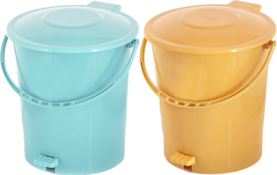 KUBER INDUSTRIES 2 Pieces Plastic Dustbin Garbage Bin with Handle, 10 Ltr (Yellow & Light Green) Plastic Dustbin(Multicolor, Pack of 2)