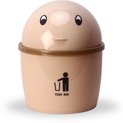 HALSEY Table Dustbin | Durable Plastic Small/Mini Desktop Garbage Bin with Swing-Lid Plastic Dustbin(Beige)