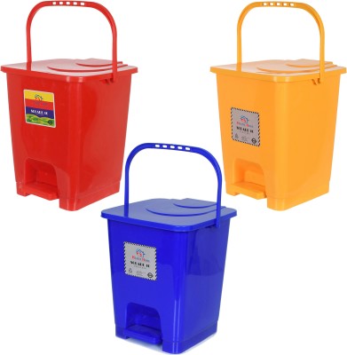 Heart Home Premium Plastic Pedal Dustbin 10 Ltr (Red & Yellow & Blue)-Pack of 3 Plastic Dustbin(Multicolor, Pack of 3)