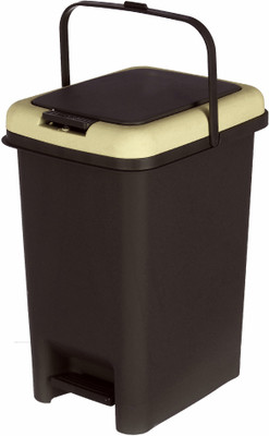 KUBER INDUSTRIES Portable 10 Ltr Plastic Push And Pedal Dustbin With Lid & Handle Garbage Bins for Home Office (Black & Cream) Plastic Dustbin(Multicolor)