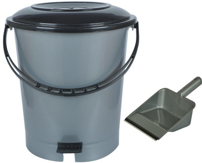N H Enterprise New Pedal Dustbin with Plastic Bucket and Lid | Combo with Free Dustpan - 18L Plastic Dustbin(Multicolor, Pack of 2)
