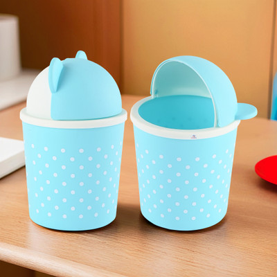 Heart Home Pack of 2 Cute Small Table Dustbin for Home & Office with Lid | 1 Ltr | Sky Blue Plastic Dustbin(Blue, Pack of 2)