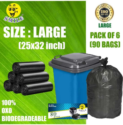 SEVENTEENSTITCH Biodegradable on Roll 24 x 32 Black - 15 Pcs x 6, Medium70 L Garbage Bag Plastic Dustbin(Black, Pack of 6)