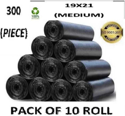 SEVENTEENSTITCH Biodegradable on Roll 19 x 21 Black - 30 Pcs x 10, Medium15 L Garbage Bag Plastic Dustbin(Black, Pack of 10)