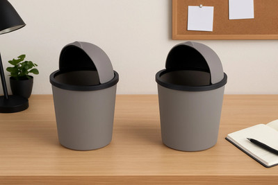 HOMESTIC by Kuber Industries Table Dustbin|Plastic Swinging Lid Storage Waste Bin|Pack of 2 (Coffee) Plastic Dustbin(Brown, Pack of 2)