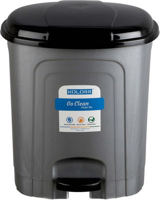 KOLORR Go clean 13 Litres Medium Size Pedal Dustbin/Waste Bin with Lid for Home,Kitchen Plastic Dustbin(Grey, Black)