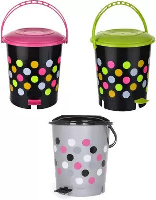 SIDDHESHWAR TRADING New Modern Design Plastic Pedal Dustbin ( 3 pcs - Multicolor ) - 12 L Plastic Dustbin(Multicolor, Pack of 3)