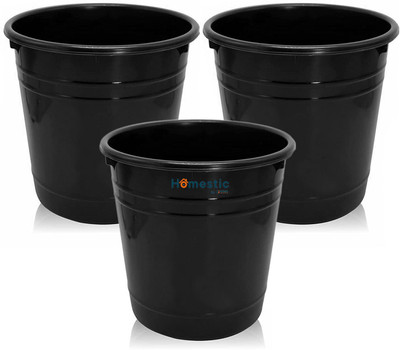 HOMESTIC by Kuber Industries Open Plastic Dustbin|Portable Garbage Basket & Round Trash Can for Home, 5 Ltr Plastic Dustbin(Black, Pack of 3)
