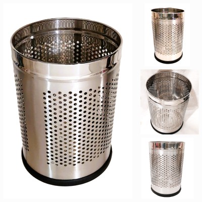 SHREESANVI Heavy Duty Stainless Steel Perforated Open & Round Dustbin Stainless Steel Dustbin(Steel)