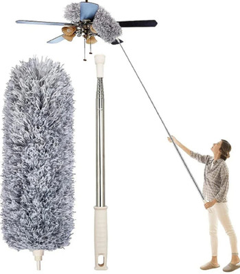 QinPin Microfiber Duster for Home Cleaning Long Rod Extendible Handle Dual Sided Brush Wet and Dry Duster