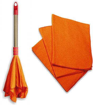VIMAL Combo of Duster Dust Mop with Handle(1pc) & Hi-Density Dust Cleaning Cloths(3pc) Wet and Dry Duster Set(Pack of 4)