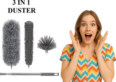 flea 3 in 1 Microfiber Feather Duster With Bendable & Extendable Fan Cleaning Brush Wet and Dry Duster Set
