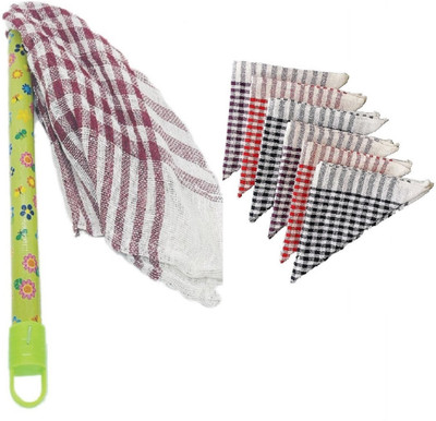 Sir Prize Cotton Dusting Cloth With Wooden Removable Handle Duster Combo Set Wet and Dry Duster Set(Pack of 7)