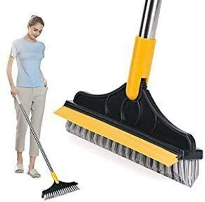 CleanCraft 3 in 1 Tiles Cleaning Brush Floor Scrub Bathroom Brush with Long Handle Plastic Wet and Dry Broom(Multicolor)
