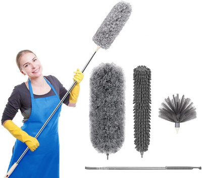 Mirae 3 in 1 Microfiber Feather Duster With Bendable & Extendable Fan Cleaning Brush Wet and Dry Duster Set