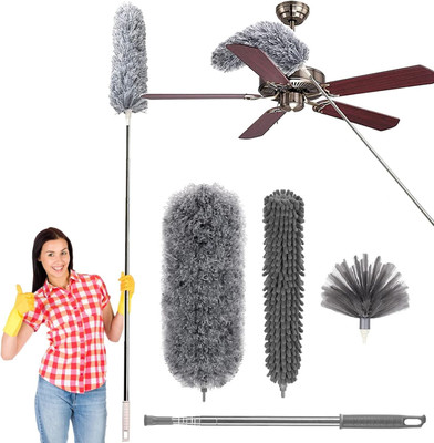 Mirae 3 in 1 Microfiber Feather Duster With Bendable & Extendable Fan Cleaning Brush Wet and Dry Duster Set