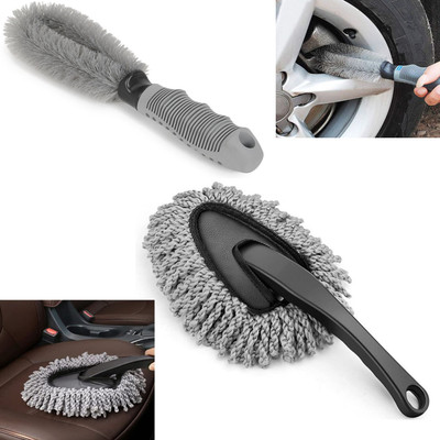 PROGIENCE Car Motorcycle Wheel Tire Brush | Mini Microfiber Duster Interior Wet and Dry Duster(Pack of 2)