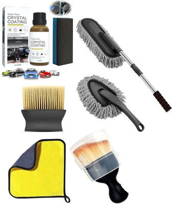 RUDRESHWAR Microfiber Car Duster Long Handle Cleaning Brush,Crystal Coating Plastic Parts Wet and Dry Duster Set(Pack of 6)