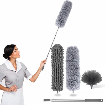 Newvent 3 In 1 Microfiber Duster Cleaning Kit with 100 in Stainless Steel Extension Pole Wet and Dry Duster Set