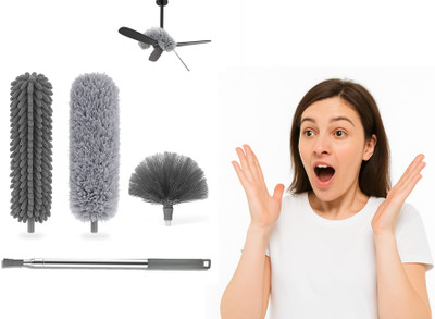 Mirae 3 in 1 Microfiber Feather Duster With Bendable & Extendable Fan Cleaning Brush Wet and Dry Duster Set