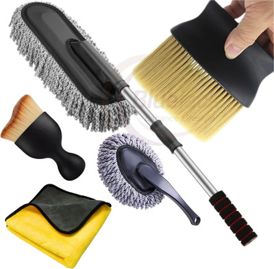 Bluejack 5pc Microfiber Car Duster, Brush Exterior/Interior, Towel, Ac Vent Cleaner Combo Wet and Dry Duster