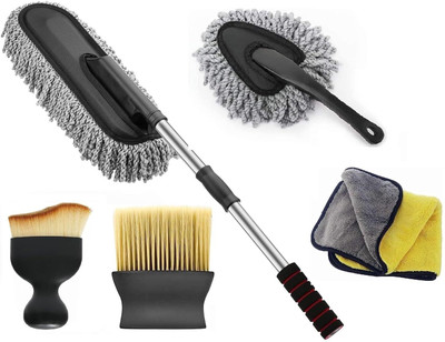 Bluejack 5 Pcs Set Microfiber Car Duster Kit | Scratch & Lint Free Car Cleaning Cloth Wet and Dry Duster