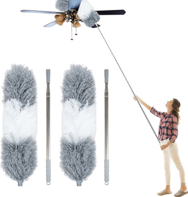 KUBER INDUSTRIES Microfiber Ceiling Fan Duster with Long Rod|Pack of 2|Gray & White Dry Duster Set(Pack of 2)