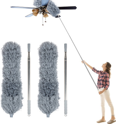 KUBER INDUSTRIES Microfiber Ceiling Fan Duster with Long Rod|Pack of 2|Gray Dry Duster Set(Pack of 2)