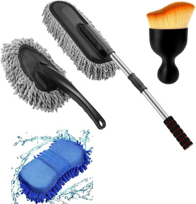 HM EVOTEK Super Soft Microfiber Car Cleaning Brush with Extendable Handle, Sponge Cleaning Wet and Dry Duster Set(Pack of 4)