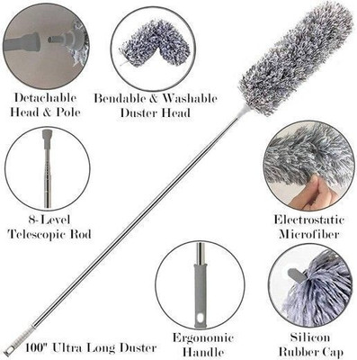SRBK fashion 100-inch Microfiber Duster - Multi-Angle Bendable Head, Washable, Non-Slip Grip Wet and Dry Duster