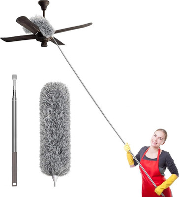 BRAND VILLA Microfiber Feather Duster Extendable Fan Cleaner 100 inches Long Handle Dusters Wet and Dry Duster