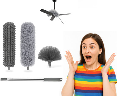 Mirae 3 in 1 Microfiber Feather Duster With Bendable & Extendable Fan Cleaning Brush Wet and Dry Duster Set