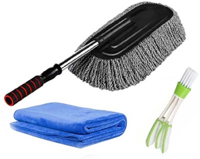 WINKCART Expandable Handle Microfiber Car Duster,Cloth,Car AC vent cleaner brush Wet and Dry Duster Set(Pack of 3)