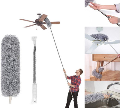 INDIWARRIOR Cleaning High Ceiling Fan Microfiber Feather Telescoping 100inch Extension Pole Wet and Dry Duster