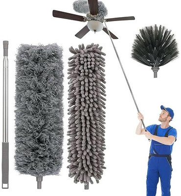 Clefairy 3 in 1 Microfiber Feather Duster Bendable & Extendable Fan Cleaning Duster Dry Duster Set