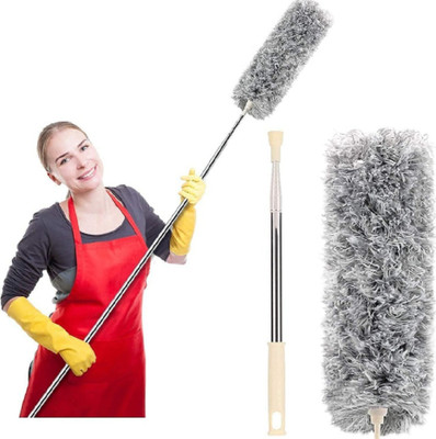 QinPin Microfiber Duster for Home Cleaning Long Rod Extendible Handle Dual Sided Brush Wet and Dry Duster