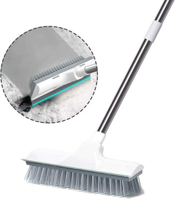 RBGIIT 2 in 1 Bathroom Cleaning Brush with Wiper and Long Handle White Scrubbing Tiles Plastic Wet and Dry Brush(White)