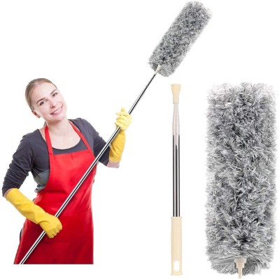 SKYTONE Microfiber Duster with Extension Pole(Stainless Steel), Extra Long 100 inches, with Bendable Head, Extendable Duster for Cleaning Ceiling Fan, High Ceiling, Keyboard, Furniture & Cobweb Wet and Dry Duster