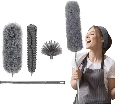 INDIWARRIOR 3 in 1 Microfiber Feather Duster With Bendable & Extendable Fan Cleaning Brush Wet and Dry Duster Set(Pack of 3)