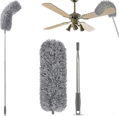 INDIWARRIOR Cleaning High Ceiling Fan Microfiber Feather Telescoping 100inch Extension Pole Wet and Dry Duster