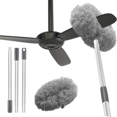 MAXOSHINE Cleaning High Ceiling Feather Microfiber Fan Duster ExtensionPole Wet and Dry Duster