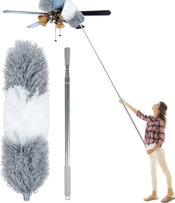 KUBER INDUSTRIES Microfiber Ceiling Fan Duster with Long Rod|Gray & White Dry Duster Set