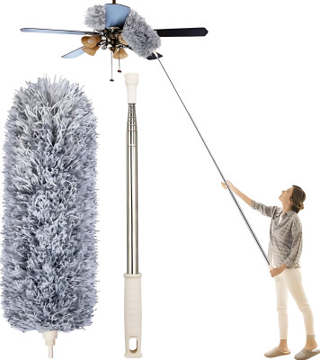 LAYVIKA Microfiber Duster with 100 Inch Extension Pole Wet & Dry Ceiling Fan Cleaner Wet and Dry Duster Set