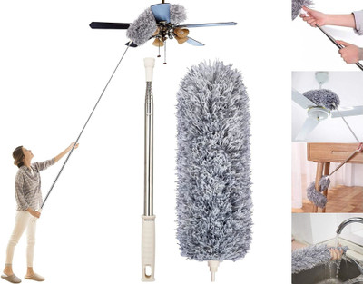 INDIWARRIOR Cleaning High Ceiling Fan Microfiber Feather Telescoping 100inch Extension Pole Wet and Dry Duster