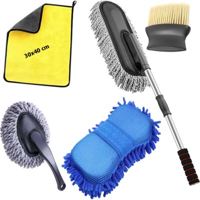 HUENTERPRISE car cleaning duster set with sponge duster brush Wet and Dry Duster Set(Pack of 5)