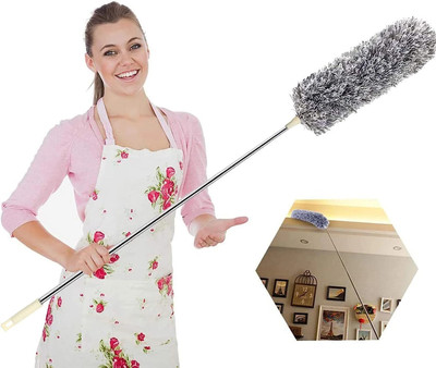 Eninter Microfiber Feather Duster with 100'' Telescopic Stainless Steel Extension Pole. Wet and Dry Duster
