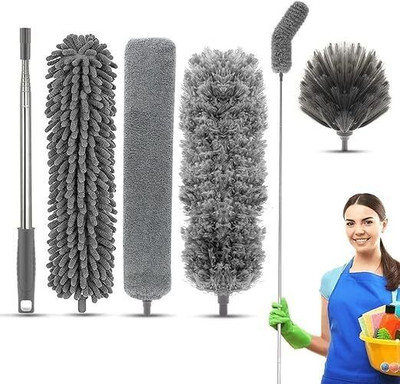 GOLDENEYEHOUSE Microfiber Feather Duster, 100 Inch Pole for Fans, Ceilings, Blinds Wet and Dry Duster Set